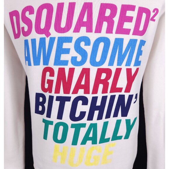 DSQUARED2 Printed Slogan Cotton Sweatshirt Size M Mens Off-White $385 - Picture 4 of 12